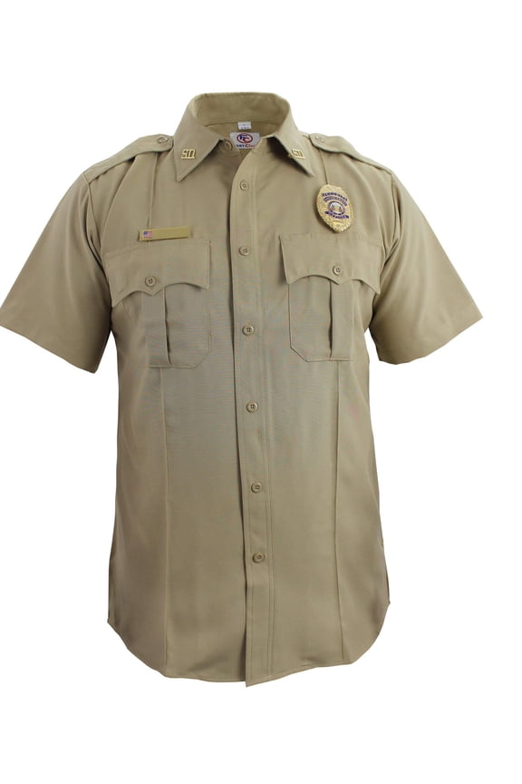 First Class 100% Polyester Short Sleeve Zippered Uniform Shirts - Tan - M