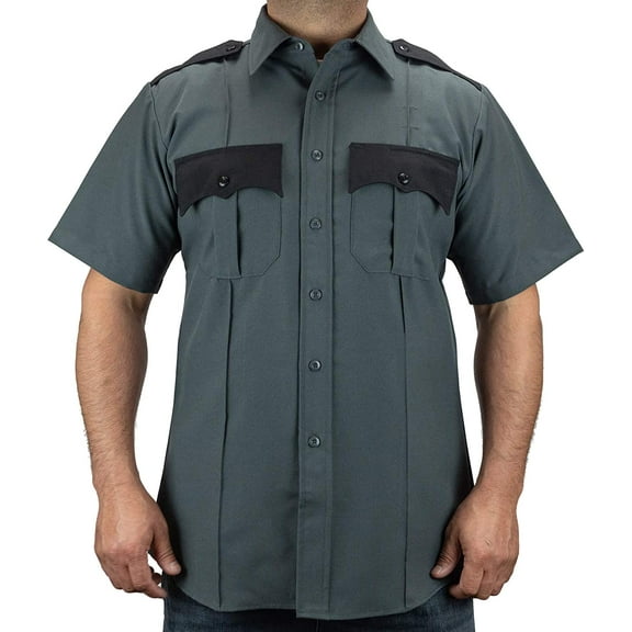 First Class 100% Polyester Two Tone Short Sleeve Men's Uniform Shirt X-Large Dark Gray & Black