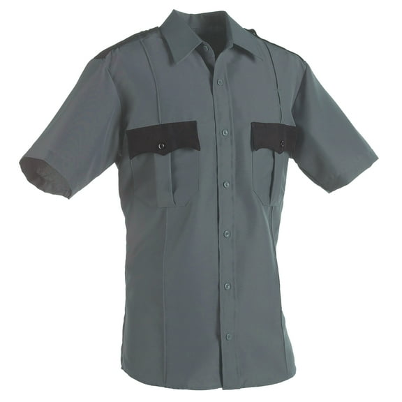 First Class 100% Polyester Two Tone Short Sleeve Uniform Shirt - Dark Gray and Black - 4XL