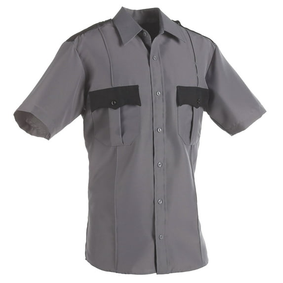 First Class 100% Polyester Two Tone Short Sleeve Uniform Shirt - Light Gray and Black - M