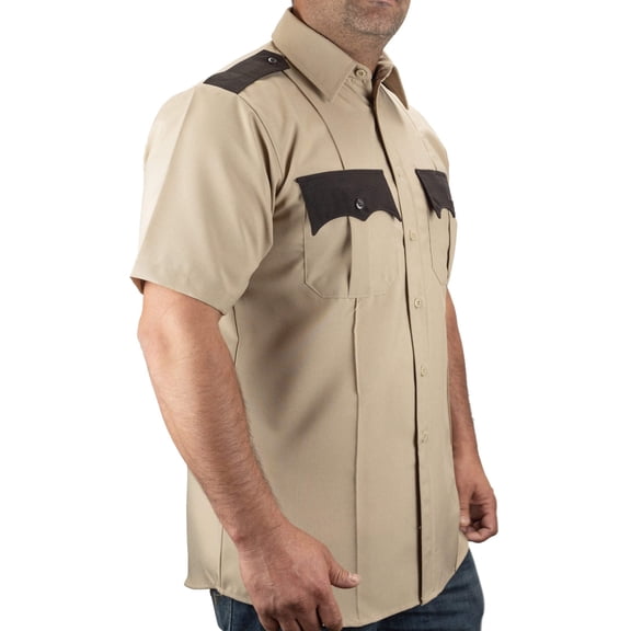 First Class 100% Polyester Two Tone Short Sleeve Uniform Shirt - Tan and Brown - 2XL