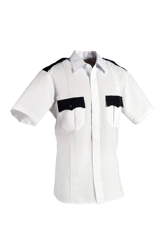 100% Polyester Two Tone Short Sleeve Uniform Shirt - White and Navy Blue - S
