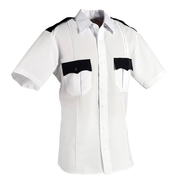 First Class 100% Polyester Two Tone Short Sleeve Uniform Shirt - White and Navy Blue - XL