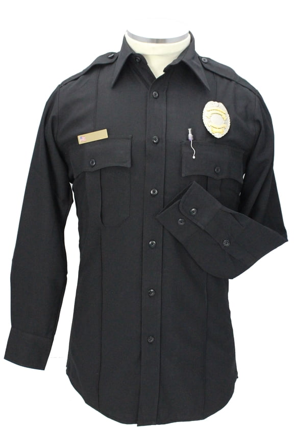 Long Sleeve Poly/Rayon Uniform Shirt - Black - L