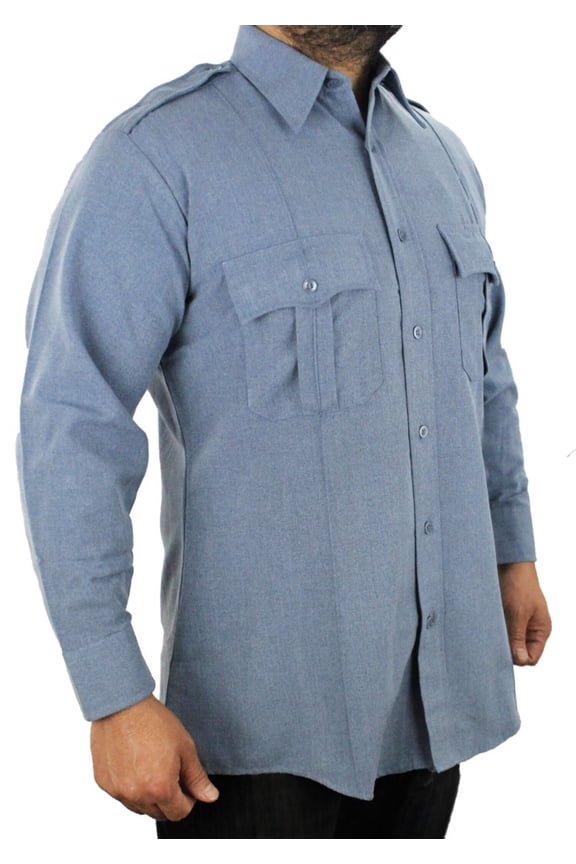 First Class Long Sleeve Poly/Rayon Uniform Shirt - Navy Blue - L