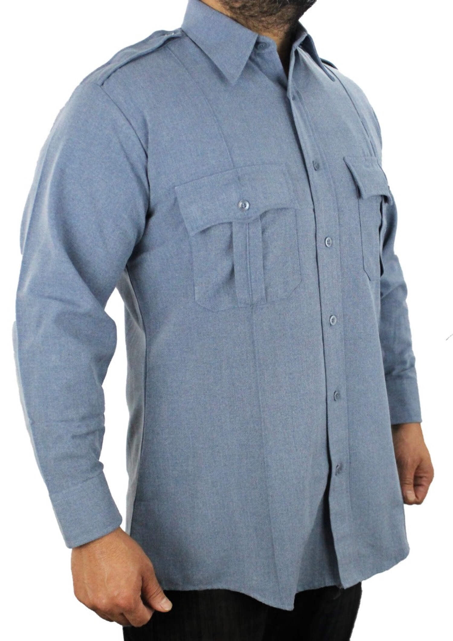 First Class Long Sleeve Poly/Rayon Uniform Shirt - Black - S