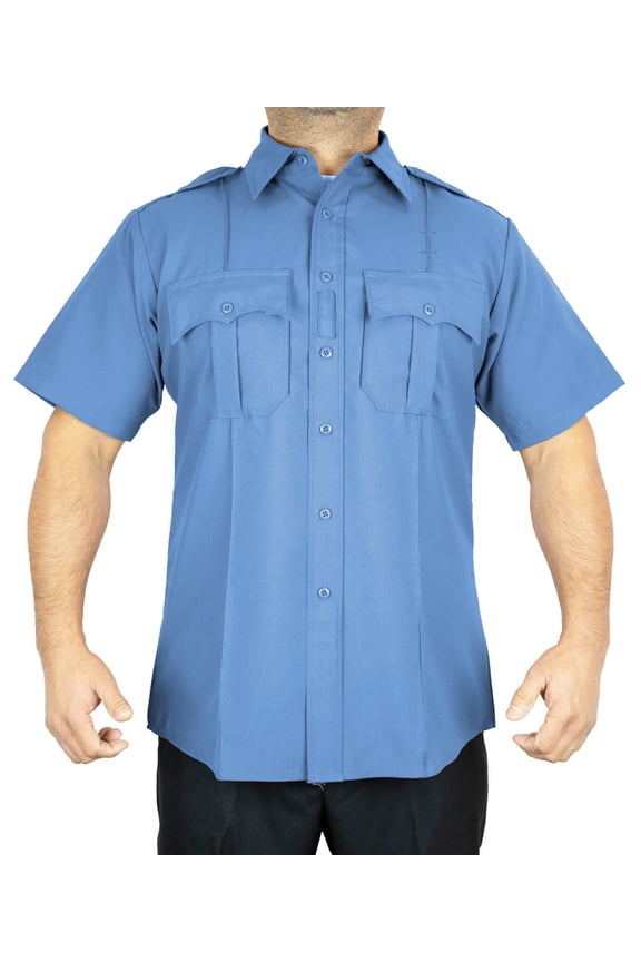 Men's 100% Polyester Short Sleeve 4 Hidden Pocket Zipper Uniform Shirt(3X-Large) LIGHT BLUE Short Sleeve