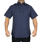 First Class Mens 100% Polyester Short Sleeve 4 Hidden Pocket Zipper Uniform ShirtMedium NAVY BLUE Short Sleeve