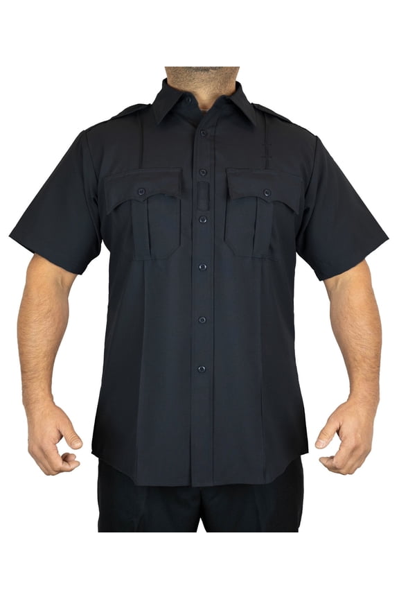 Men's 100% Polyester Short Sleeve 4 Hidden Pocket Zipper Uniform Shirt(X-Large) BLACK Short Sleeve
