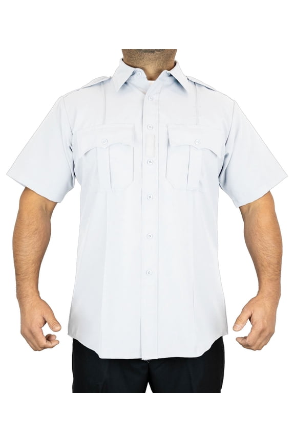 Men's 100% Polyester Short Sleeve 4 Hidden Pocket Zipper Uniform Shirt(X-Large) WHITE Short Sleeve