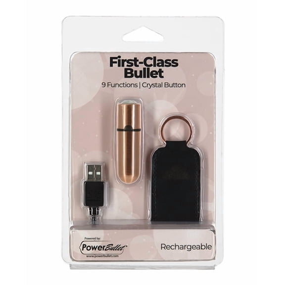 First Class Mini Rechargeable Bullet w/Crystal - 9 Functions Rose Gold