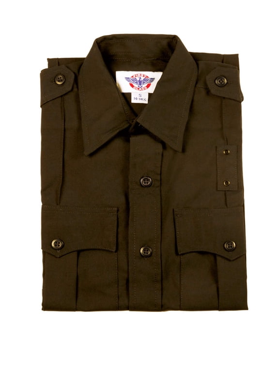 First Class Poly Rayon Uniform Short Sleeve Shirt - Brown - M