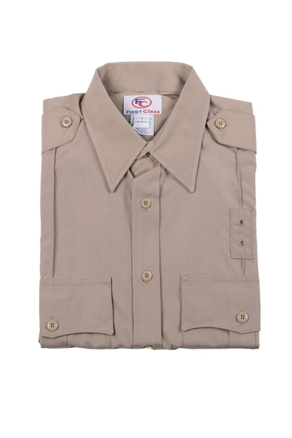 First Class Poly Rayon Uniform Short Sleeve Shirt - Tan - S