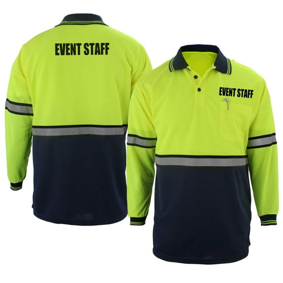 First Class Two Tone Long Sleeve Polyester Polo Shirt - Event Staff - 4XL