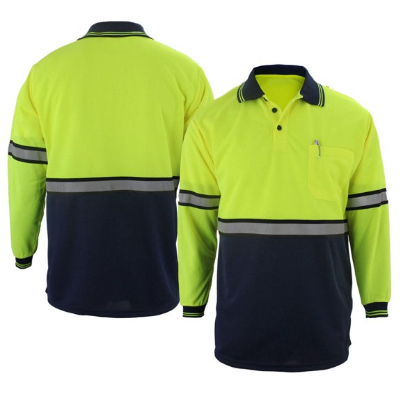 First Class Two Tone Long Sleeve Polyester Polo Shirt - Plain - S