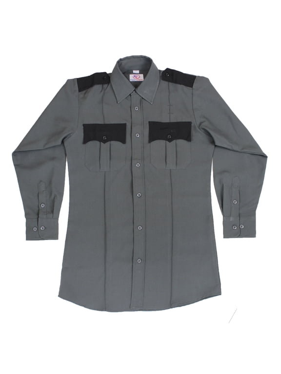 Two Tone Long Sleeve Uniform Shirt - Dark Gray - S