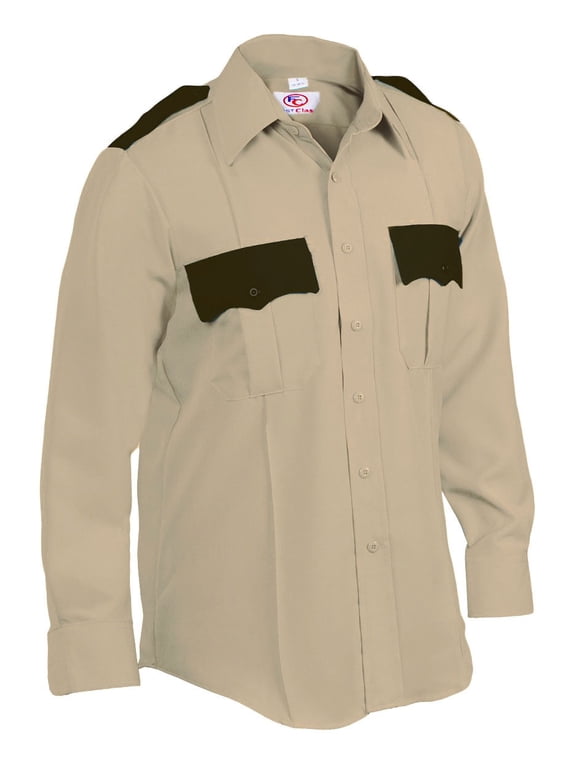 Two Tone Long Sleeve Uniform Shirt - Tan - S