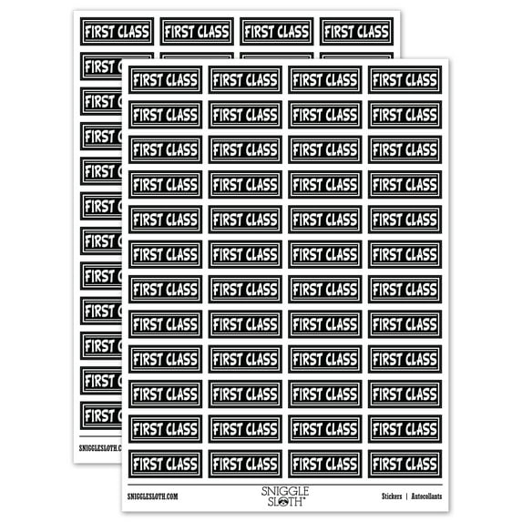 First Class with Border Mail Sticker Set - Black - Matte Finish - 1.25" Mini