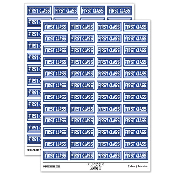 First Class with Border Mail Sticker Set - Dark Blue - Gloss Finish - 1.25" Mini