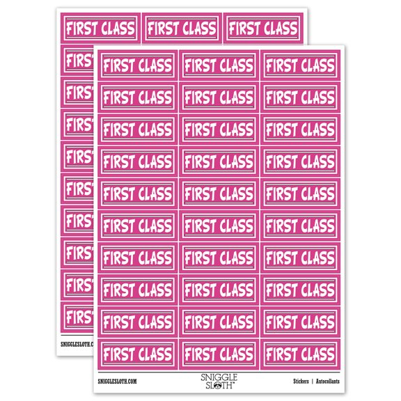 First Class with Border Mail Sticker Set - Hot Pink - Gloss Finish - 1.75" Medium