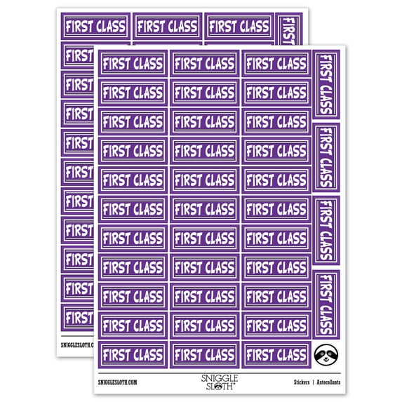 First Class with Border Mail Sticker Set - Purple - Matte Finish - 1.5" Small
