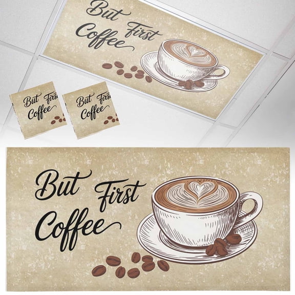 but First Coffee Fluorescent Light Covers Farmhouse Latte Hot Drink Bean Brown Mottled Magnetic Light Filters Ceiling Lighting Panel Shade for Classroom Office Home 2 x 4 ft, 2 Pack