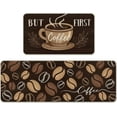 thumbnail image 1 of But First Coffee Themed Kitchen Rugs Set of 2, Coffee Bean Brown Kitchen Mats Decor, Coffee Bar Cafe Floor Door Mat Home Decorations - 17x30 and 17x47 Inch, 1 of 1