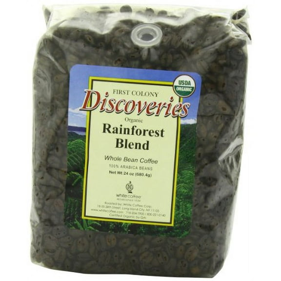 First Colony Organic Fair Trade Whole Bean Coffee, Rainforest, 24-Ounce