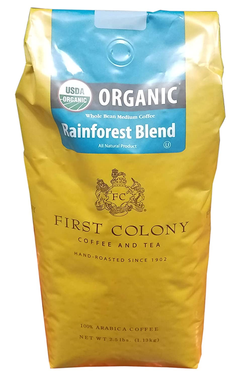 First Colony Organic Rainforest Blend Whole Bean Medium Coffee, 40 Ounce