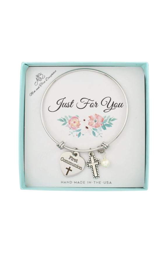 First Communion Bracelet in silver tones. Bracelet for girl. First communion gift. Stainless.