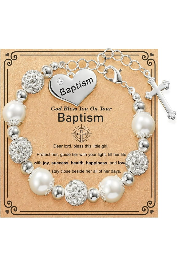 First Communion Confirmation Baptism Cross Bracelet for women, Catholic Jewelry Gifts for Daughter Goddaughter Granddaughter 6+2 Inches