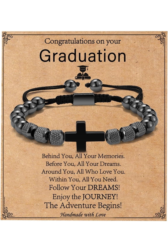 First Communion Confirmation Easter Gifts for Men, Adjustable Obsidian Beads Cross Bracelet Christian Religious Jewelry Bapstim Gifts for Son Grandson