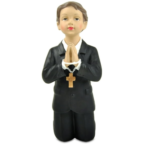First Communion Decorations - 4.7" Praying Boy Statue, 1st Communion Gifts for Boys Catholic, Baptism Favors, Christening Cake Topper, Collectible Religious Decor