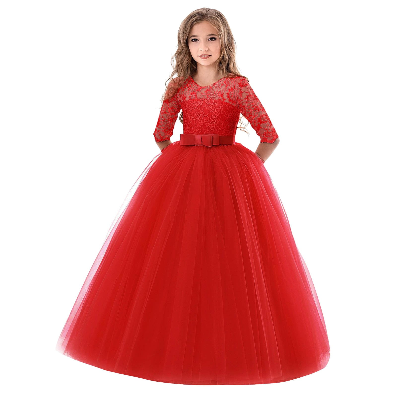 chinese dress ladies Elegant A-Line Jewel Short Sleeve Lace Hand Made Flowers Floor-Length –  Mariacommuniondress main image 1