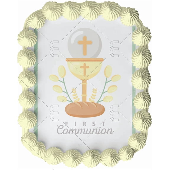 First Communion Edible Image Cake Topper for Quarter Sheet Cake, by Tnct. (1 Count)