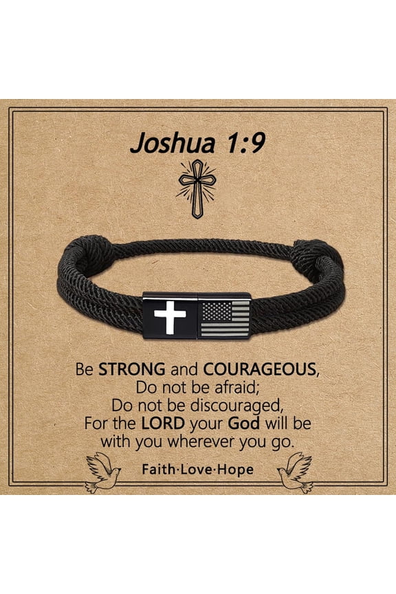 First Communion Gift for Youth - Adjustable American Flag Braided Cross Bracelet, Confirmation Baptism Jewelry