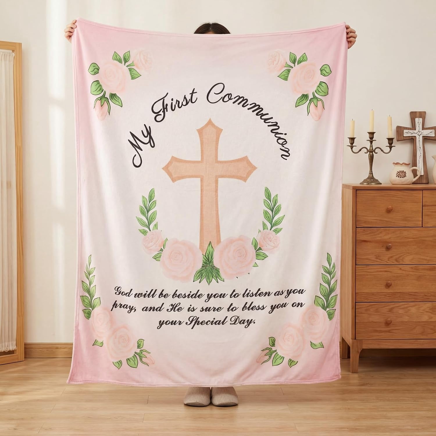 First Communion Gifts Blanket Baptism Gifts My First Communions Throw Blanket Christian Inspirational 1st Communion Gift for Women Men Christening Catholic Birthday Present