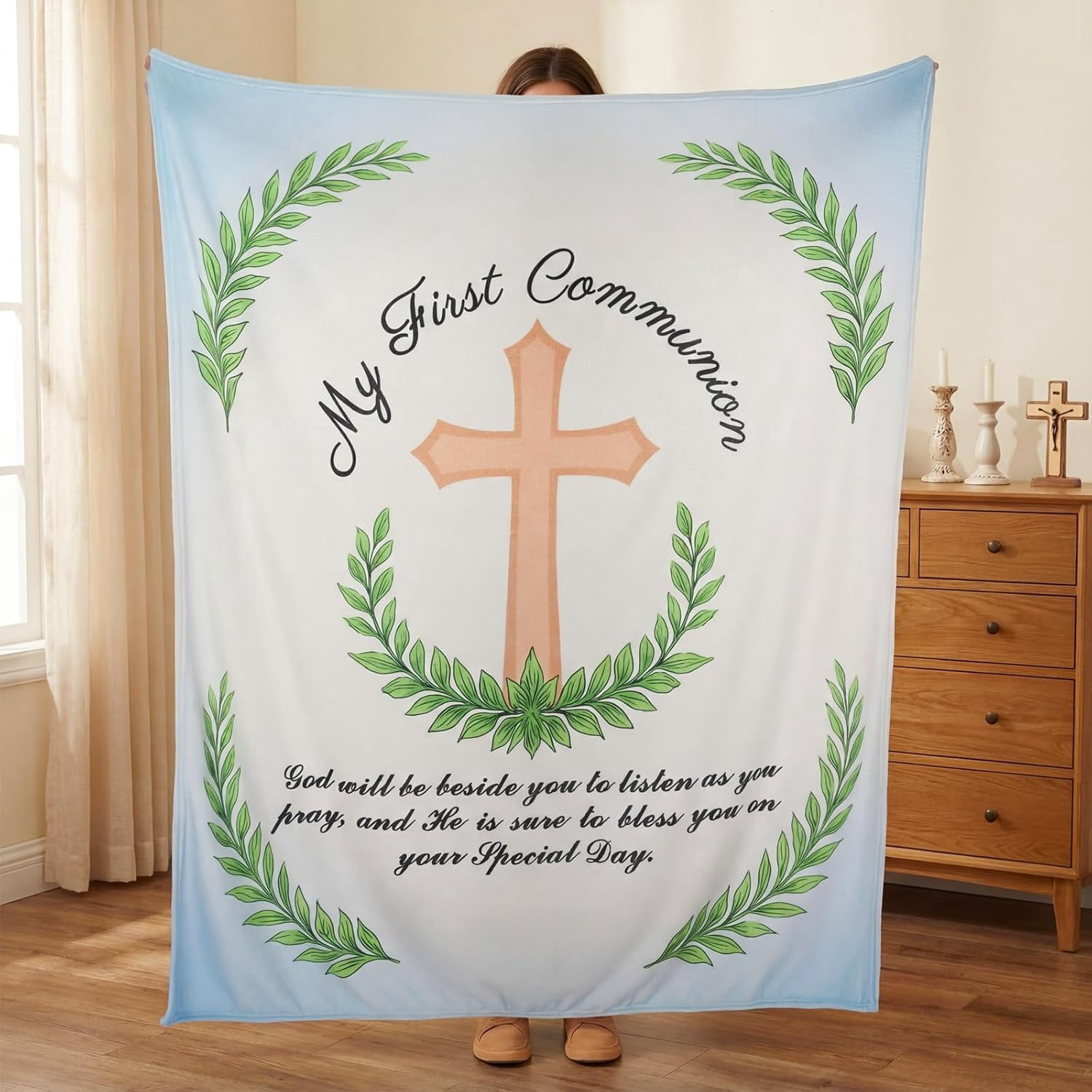 First Communion Gifts Blanket Baptism Gifts My First Communions Throw Blanket Christian Inspirational 1st Communion Gift for Women Men Christening Catholic Birthday Present