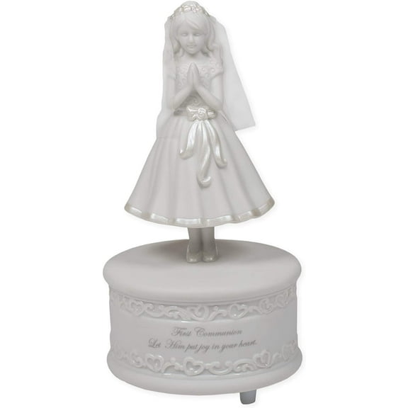 First Communion Girl 7.5 Inch Porcelain Musical Figurine Plays The Lord's Prayer