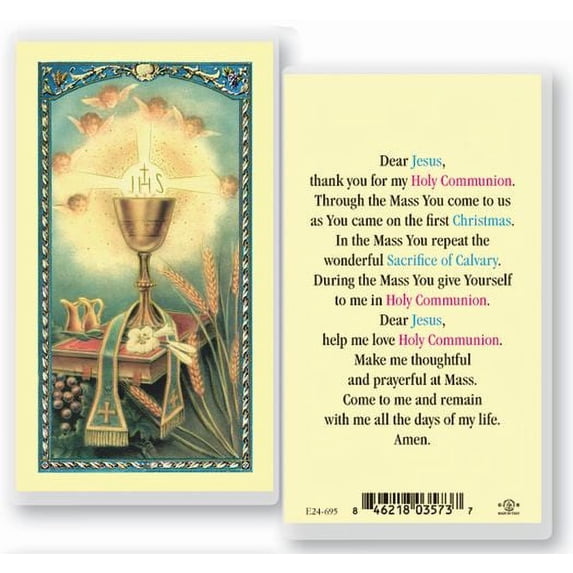 First Communion Laminated Catholic Prayer Holy Card with Prayer on Back ...