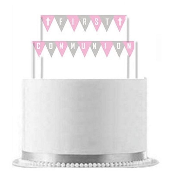 First Communion Pink Ribbon Cake Decoration Banner