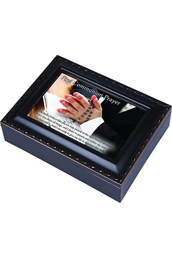 First Communion Prayer Cottage Garden Black Matte Finish Jewelry Music Box - Plays Song Handel's Hallelujah