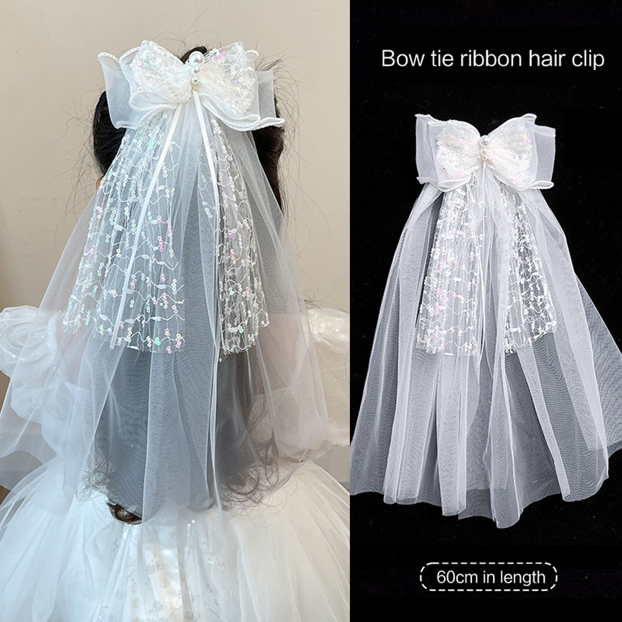 Short Lace Pearl Veil With Hair Comb – Flower Girl & First Communion Veil | 38cm Bridal Veil For Wedding, Hen Party, Costume | Rhinestone & Tulle Hair Accessory For Girls