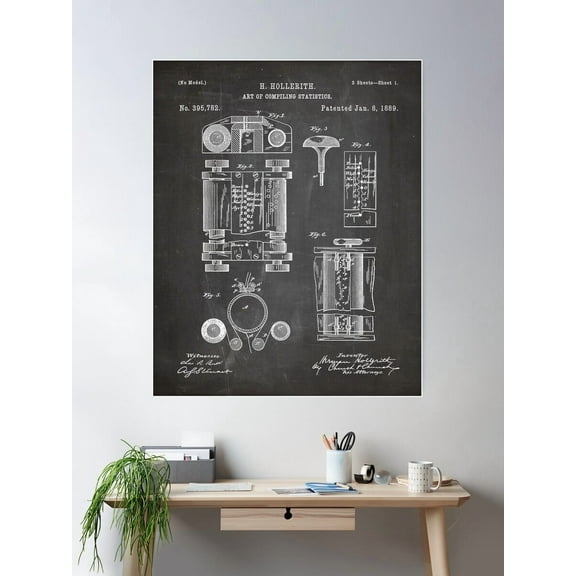 First Computer Patent - Technology Art - Black Chalkboard Poster Wall Art, Modern Wall Decor For Living Room Bedroom, 8x12 UNFRAMED