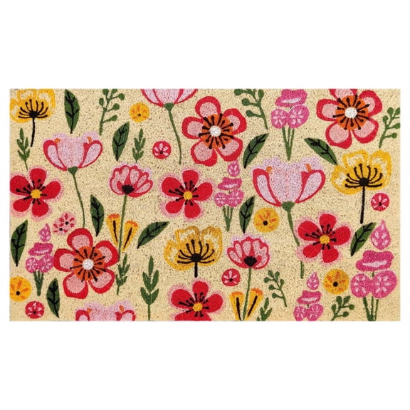 First Concept 18 in. W X 30 in. L Multi-Color Floral Coir Door Mat