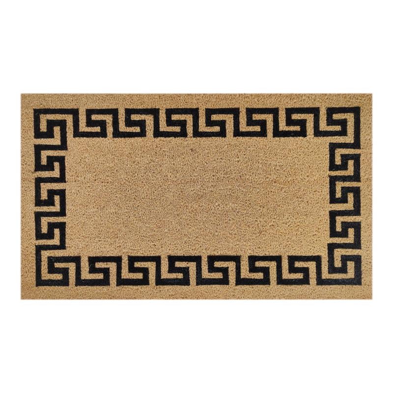 Greek Key Border Black and Brown Coir Outdoor Door Mat