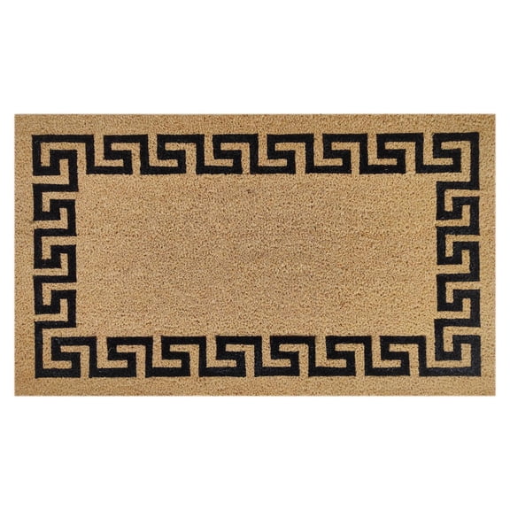 First Concept 18 in. W X 30 in. L Black/Brown Greek Key Border Coir Door Mat