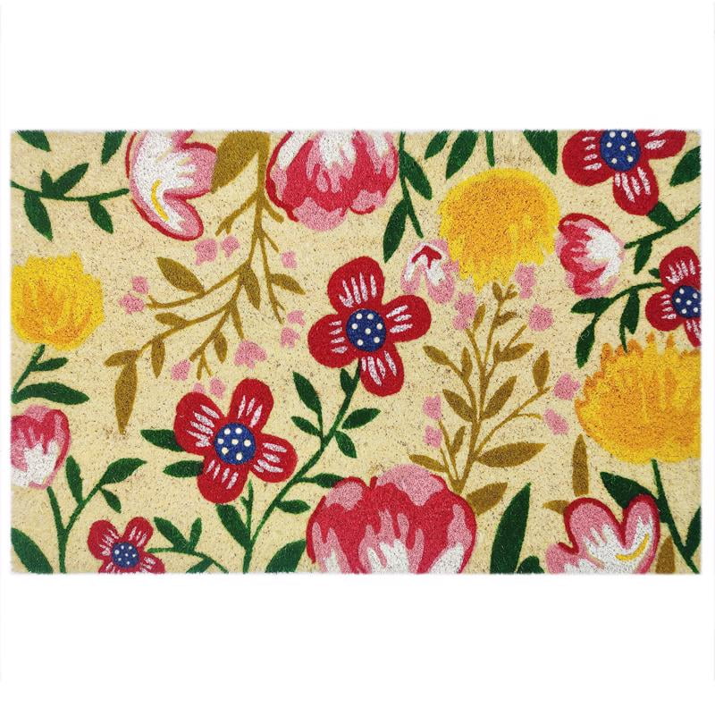Multicolor Floral Coir Door Mat with Vinyl Backing, 30 x 18 in.