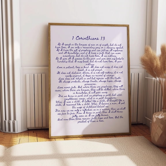 First Corinthians 13 Bible Verse Wall Art, Unframed Paper Poster 8x10in