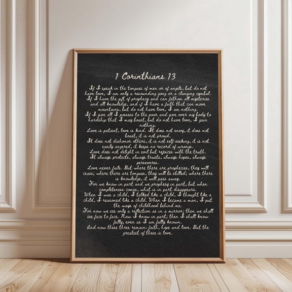 First Corinthians 13 Scripture Art Print, Christian Wall Decor, Unframed Paper Poster 8x10in
